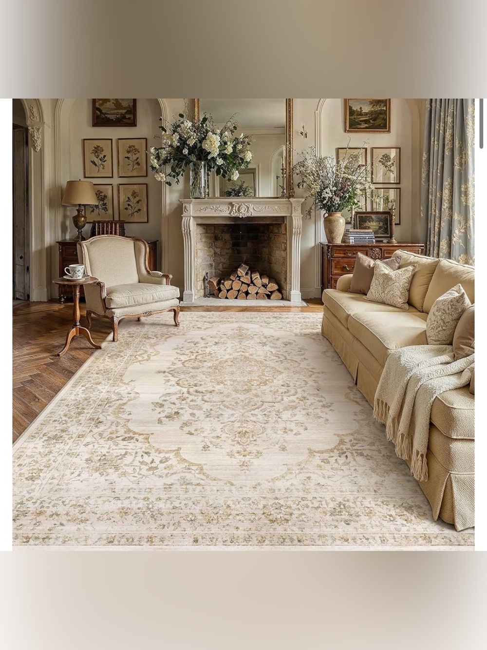 8x10 Washable Beige Vintage Area Rug
